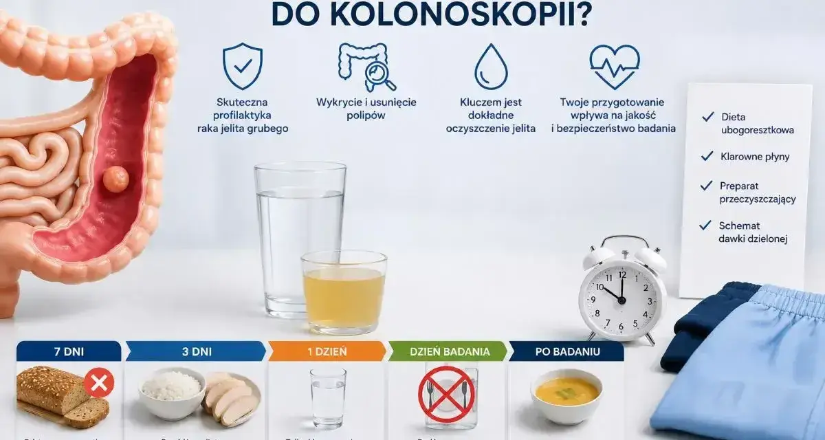Jak przygotować się do kolonoskopii? Unikaj pieczywa z ziarnami i owoców pestkowych 7 dni przed badaniem. Stosuj dietę lekkostrawną i klarowne płyny.