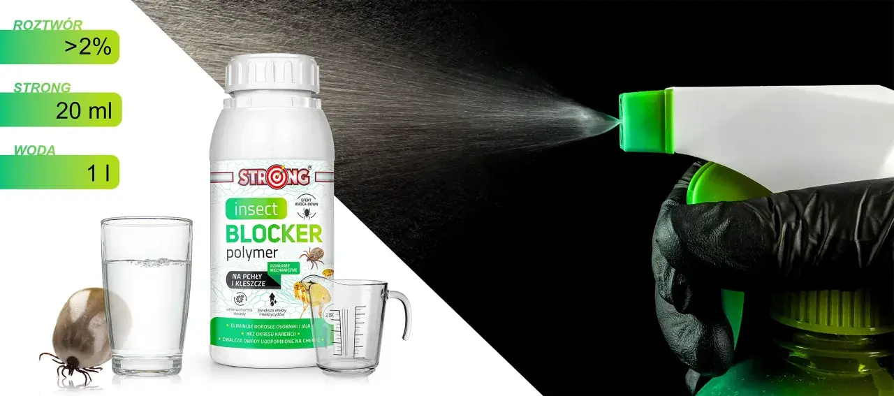 Preparat STRONG Insect Blocker na kleszcze w sprayu. Zapewnia skuteczną ochronę przed pasożytami.