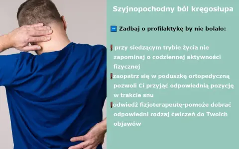Mężczyzna z bólem karku i pleców. Objawy bólu głowy od kręgosłupa szyjnego mogą być łagodzone przez aktywność fizyczną i poduszkę ortopedyczną.