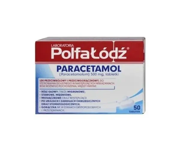 Opakowanie leku Polfa Łódź Paracetamol 500 mg. Pytanie: czy paracetamol jest bezpieczny? Stosowany zgodnie z zaleceniami, jest skutecznym lekiem.