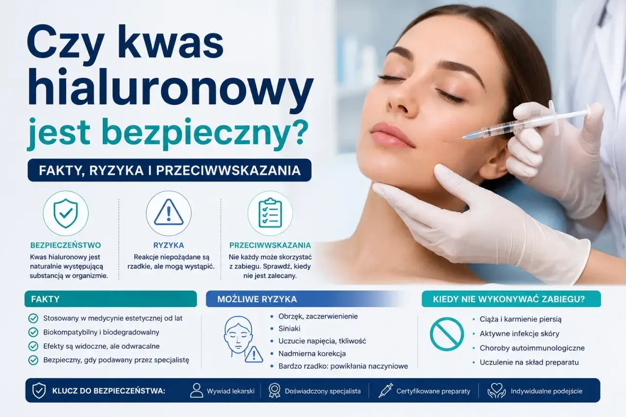 Kwas hialuronowy w medycynie estetycznej: fakty, ryzyka i przeciwwskazania. Zabieg z jego użyciem jest bezpieczny, gdy wykonuje go specjalista.